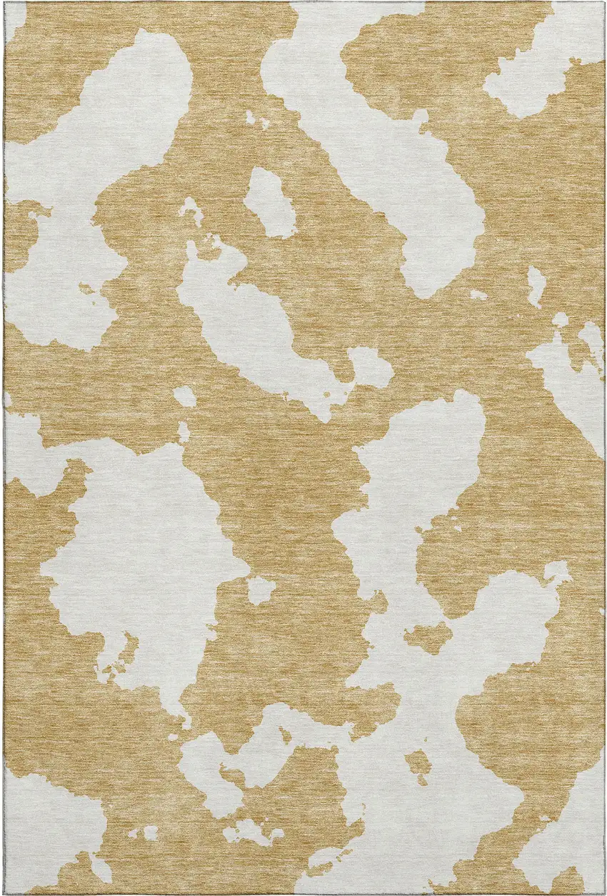 Gold And Ivory Abstract Washable Area Rug With UV Protection Photo 5