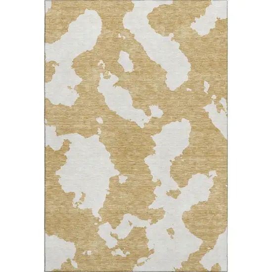 Gold And Ivory Abstract Washable Area Rug With UV Protection Photo 5