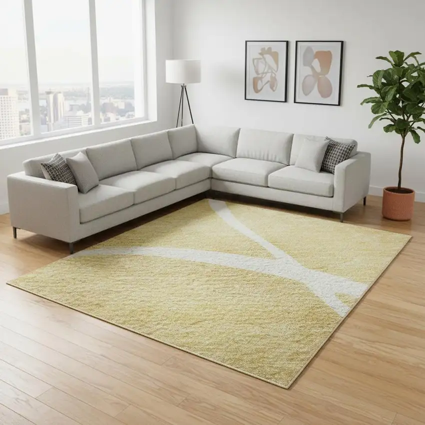 Gold And Ivory Abstract Washable Area Rug With UV Protection Photo 2