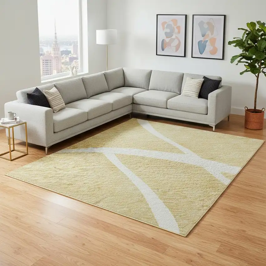 Gold And Ivory Abstract Washable Area Rug With UV Protection Photo 2