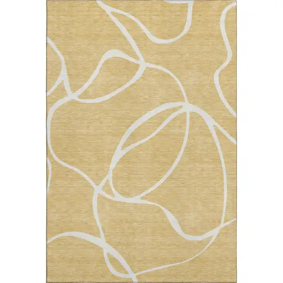 Gold And Ivory Abstract Washable Area Rug With UV Protection Photo 5