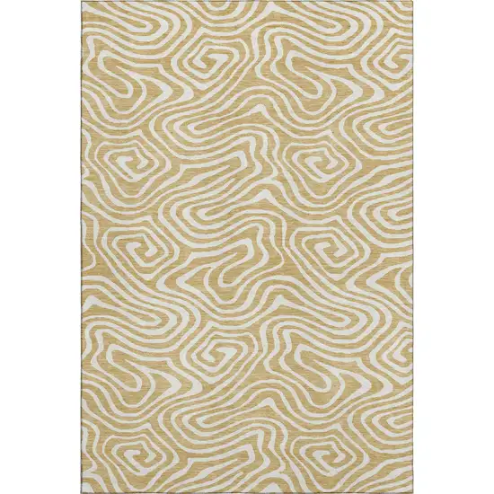 Gold And Ivory Abstract Washable Area Rug With UV Protection Photo 1