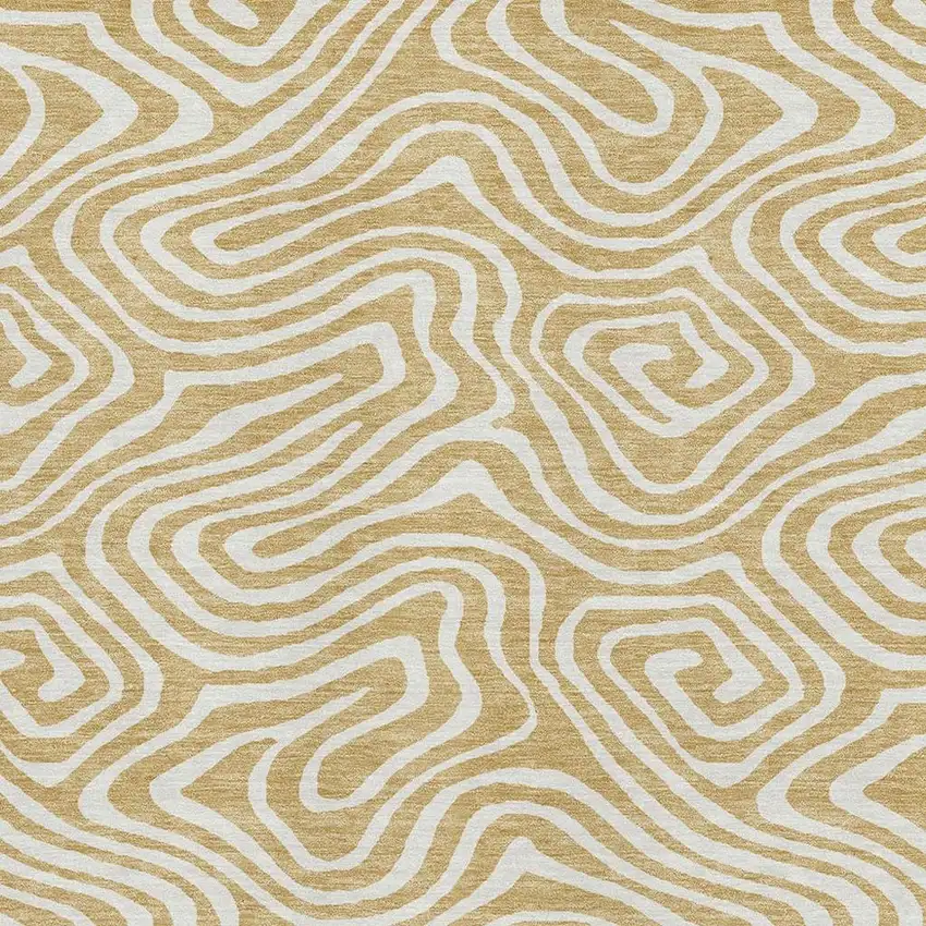 Gold And Ivory Abstract Washable Area Rug With UV Protection Photo 2