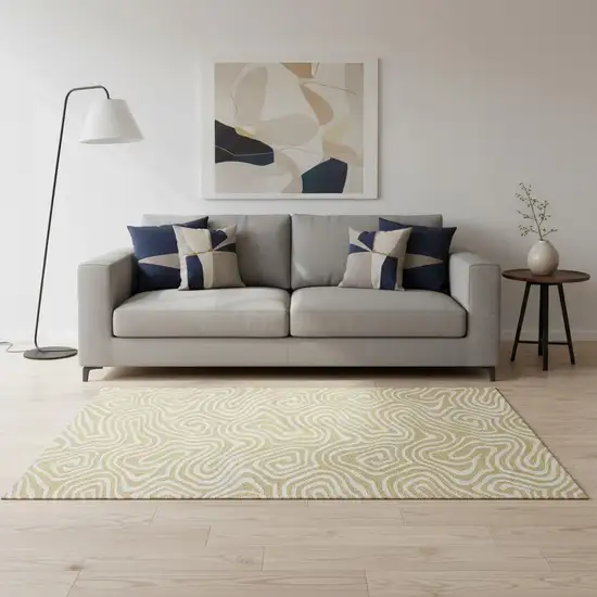 Gold And Ivory Abstract Washable Area Rug With UV Protection Photo 2