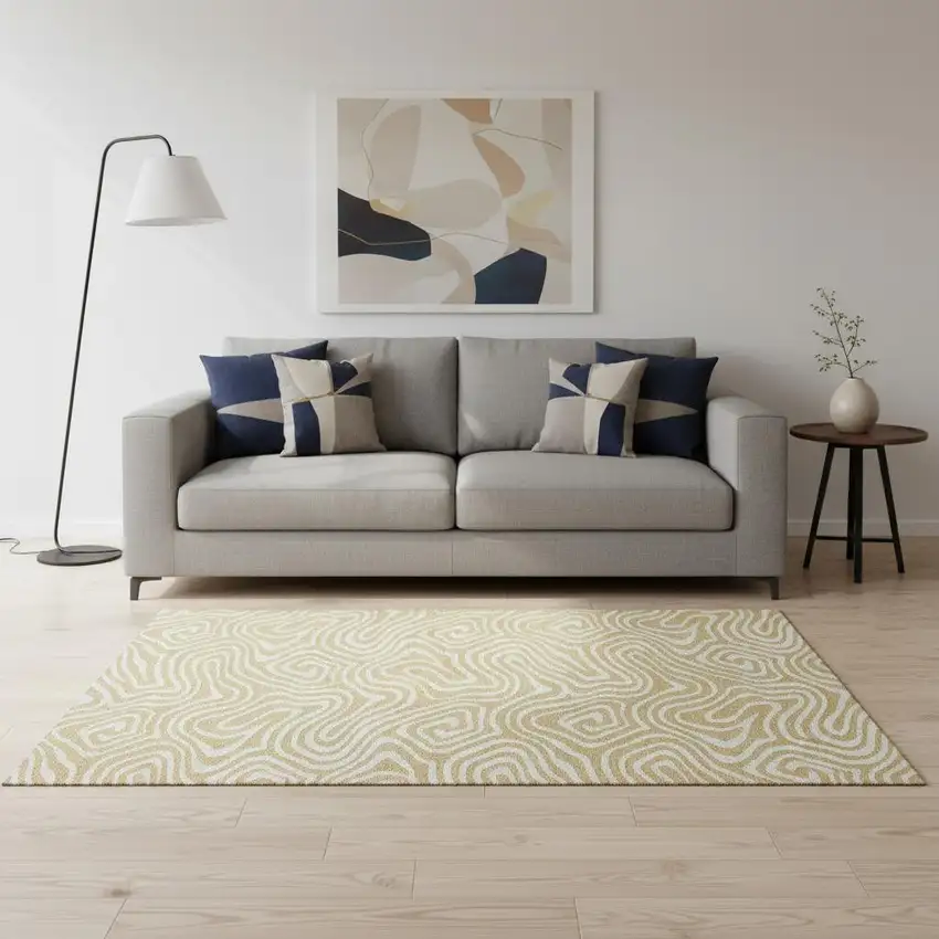 Gold And Ivory Abstract Washable Area Rug With UV Protection Photo 2