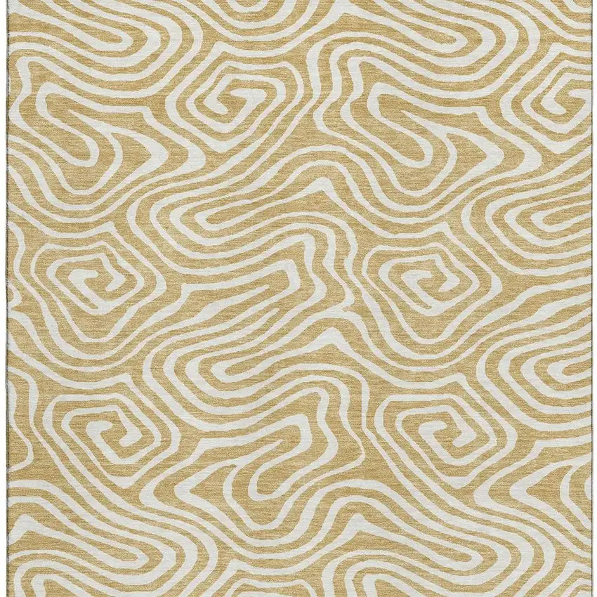 Gold And Ivory Abstract Washable Area Rug With UV Protection Photo 3