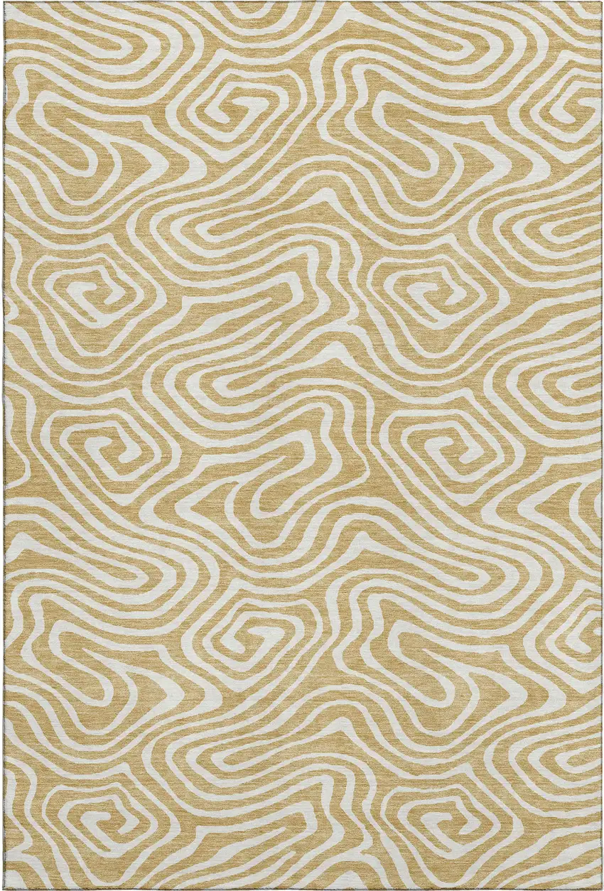 Gold And Ivory Abstract Washable Area Rug With UV Protection Photo 1
