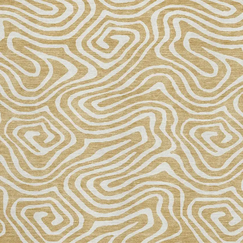 Gold And Ivory Abstract Washable Area Rug With UV Protection Photo 2