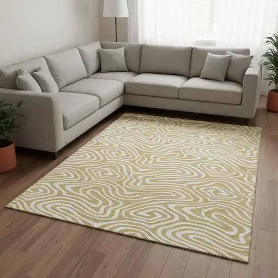 Gold And Ivory Abstract Washable Area Rug With UV Protection Photo 2