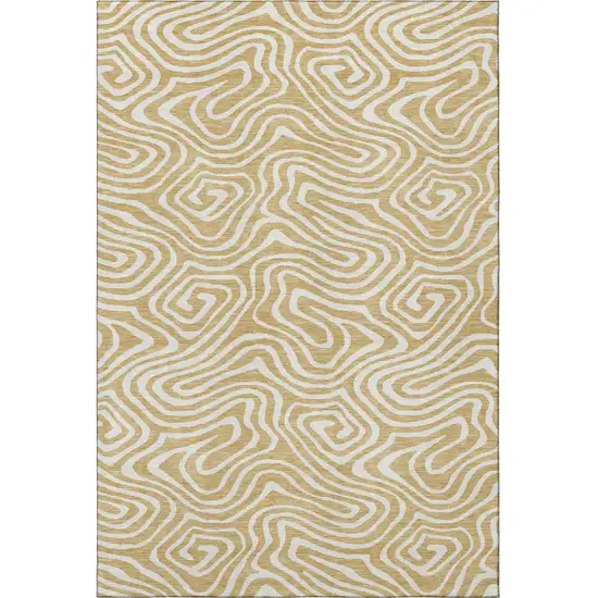 Gold And Ivory Abstract Washable Area Rug With UV Protection Photo 3