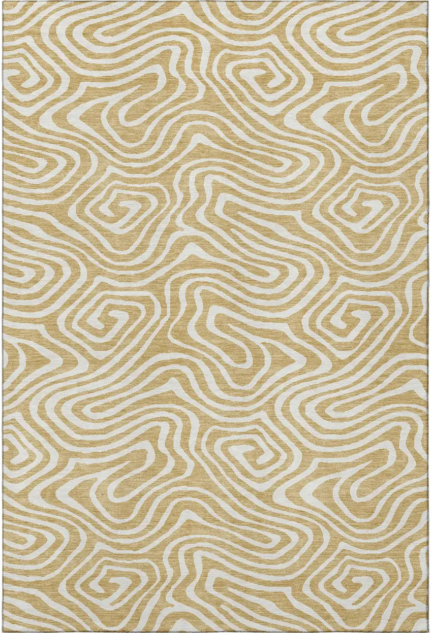 Gold And Ivory Abstract Washable Area Rug With UV Protection Photo 3