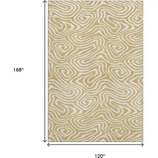 Gold And Ivory Abstract Washable Area Rug With UV Protection Photo 6