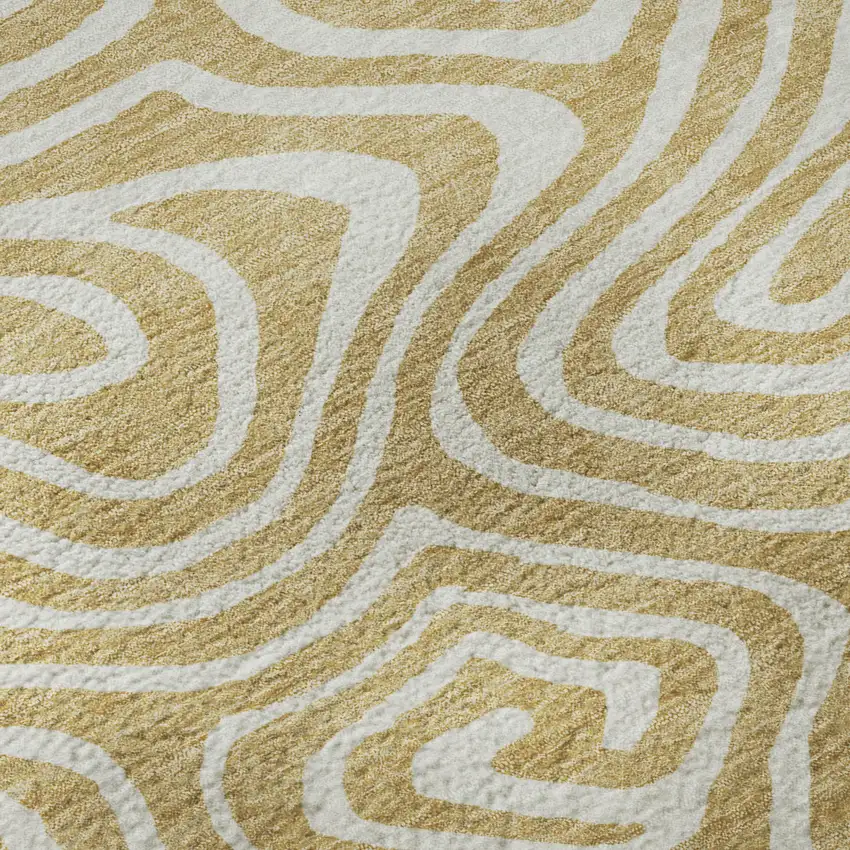 Gold And Ivory Abstract Washable Area Rug With UV Protection Photo 9