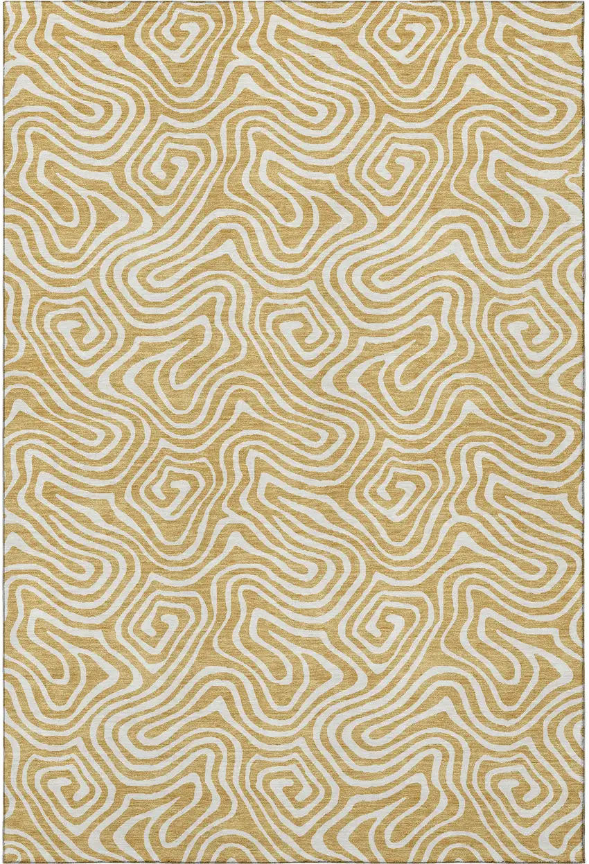 Gold And Ivory Abstract Washable Area Rug With UV Protection Photo 3