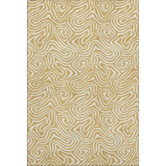 Gold And Ivory Abstract Washable Area Rug With UV Protection Photo 1