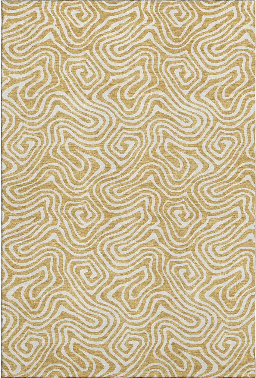 Gold And Ivory Abstract Washable Area Rug With UV Protection Photo 1