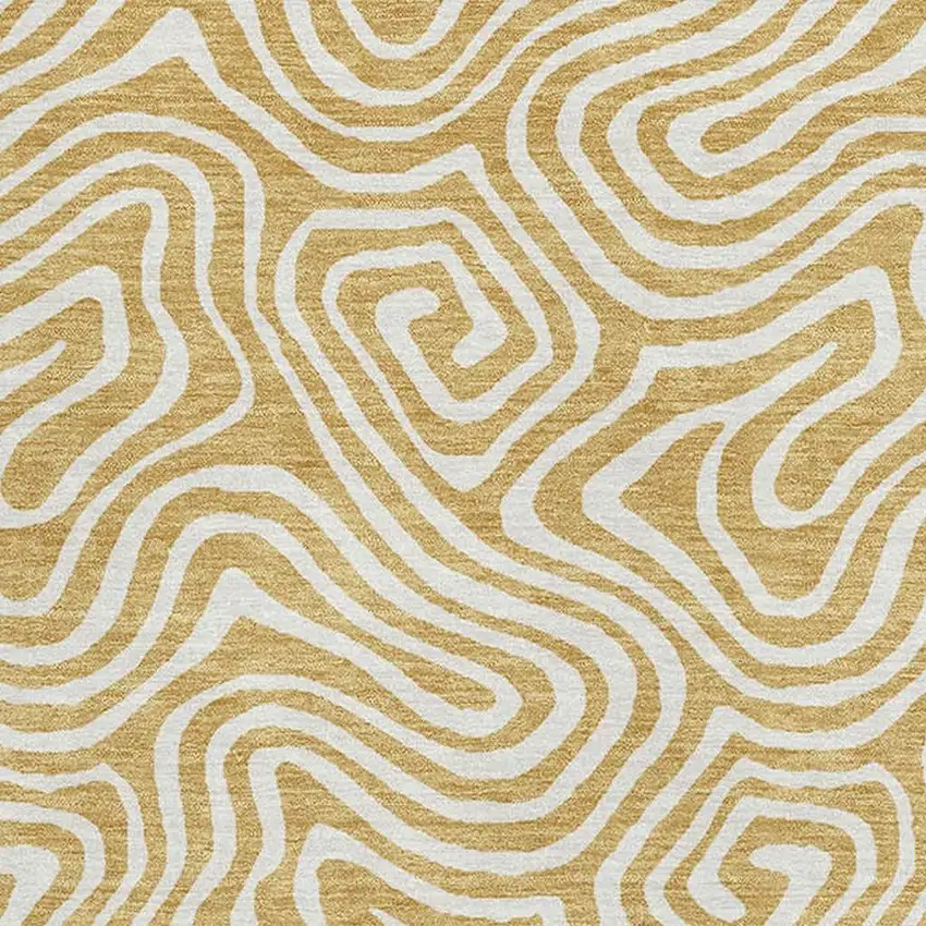 Gold And Ivory Abstract Washable Area Rug With UV Protection Photo 2