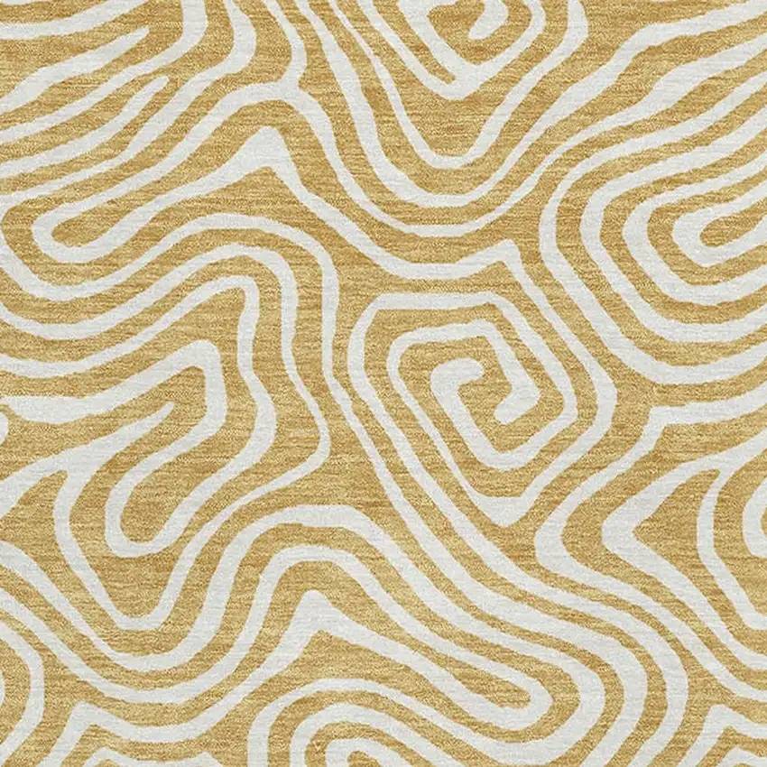 Gold And Ivory Abstract Washable Area Rug With UV Protection Photo 2
