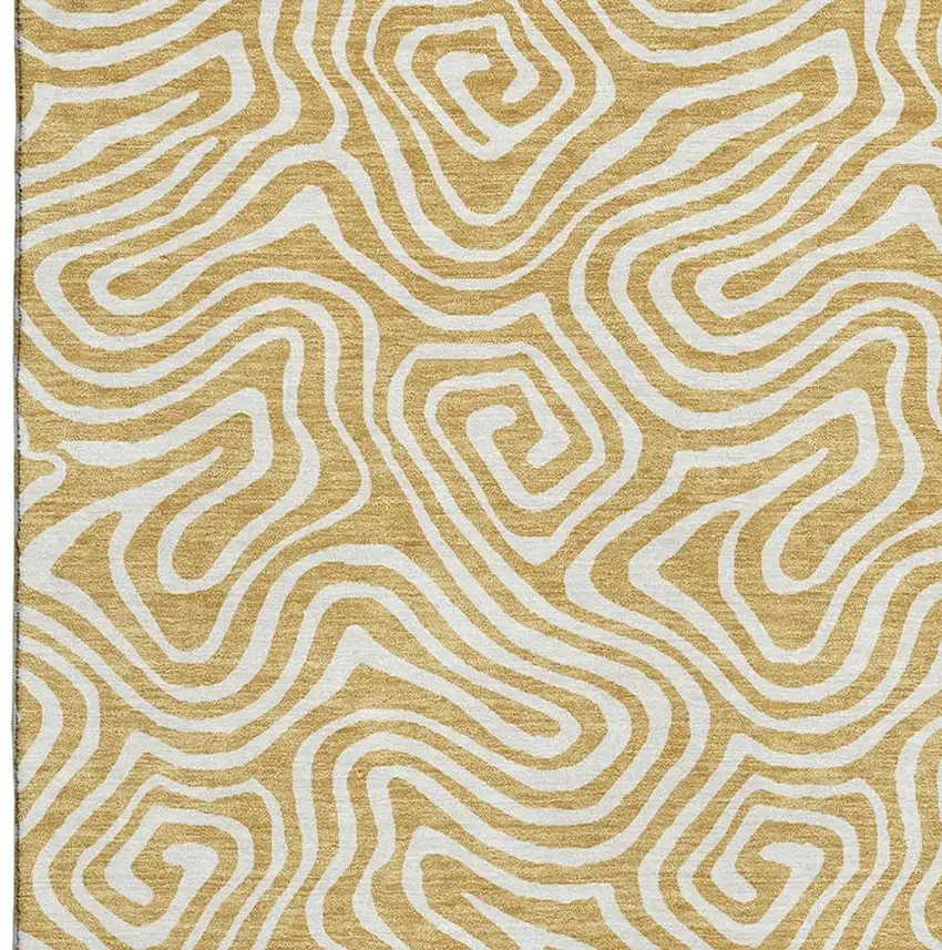 Gold And Ivory Abstract Washable Area Rug With UV Protection Photo 3
