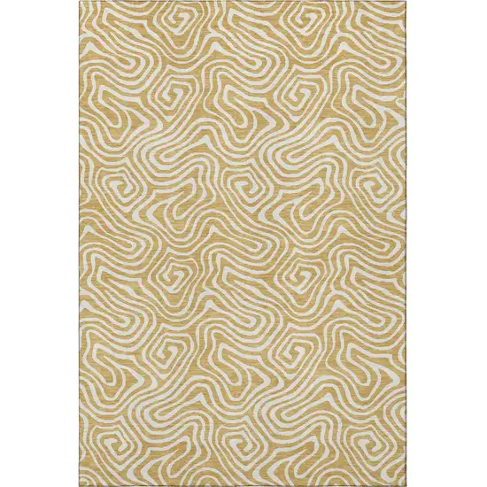 Gold And Ivory Abstract Washable Area Rug With UV Protection Photo 2
