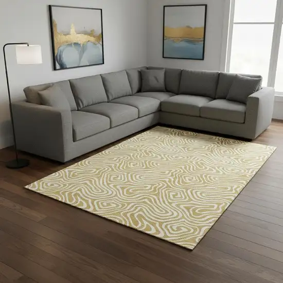 Gold And Ivory Abstract Washable Area Rug With UV Protection Photo 2