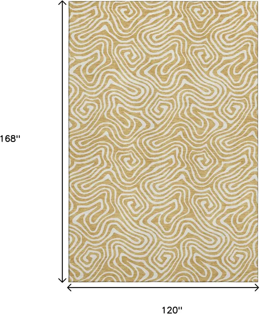 Gold And Ivory Abstract Washable Area Rug With UV Protection Photo 9