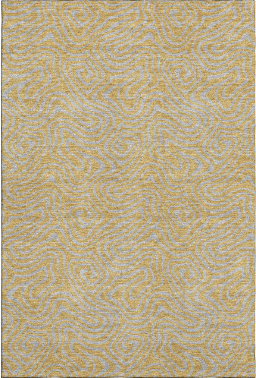Gold And Ivory Abstract Washable Area Rug With UV Protection Photo 1