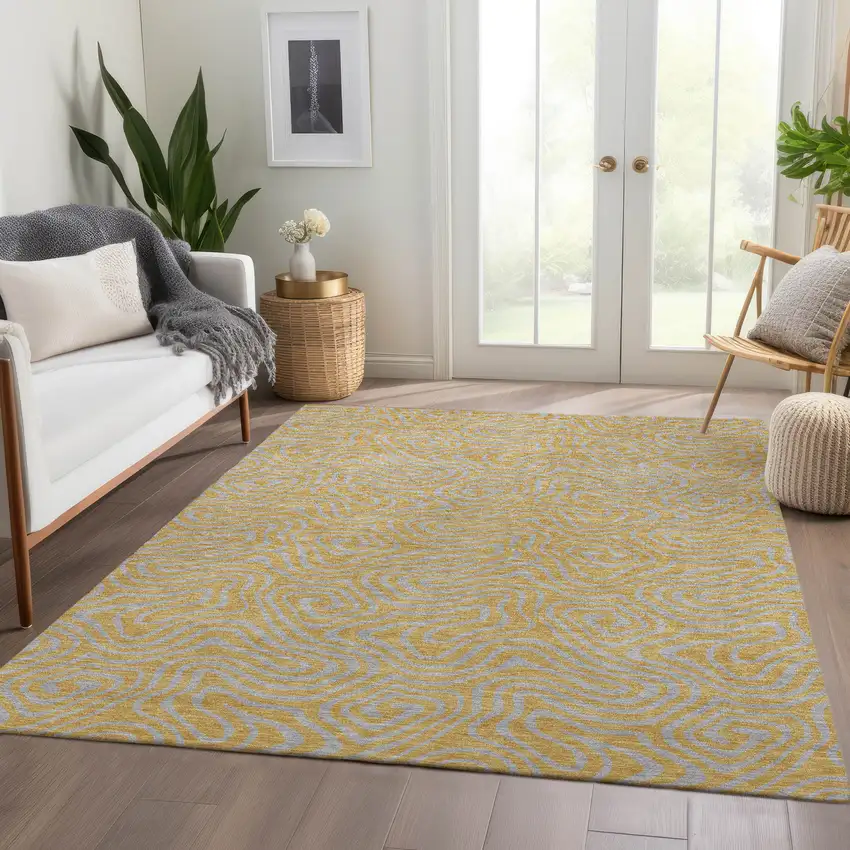 Gold And Ivory Abstract Washable Area Rug With UV Protection Photo 5