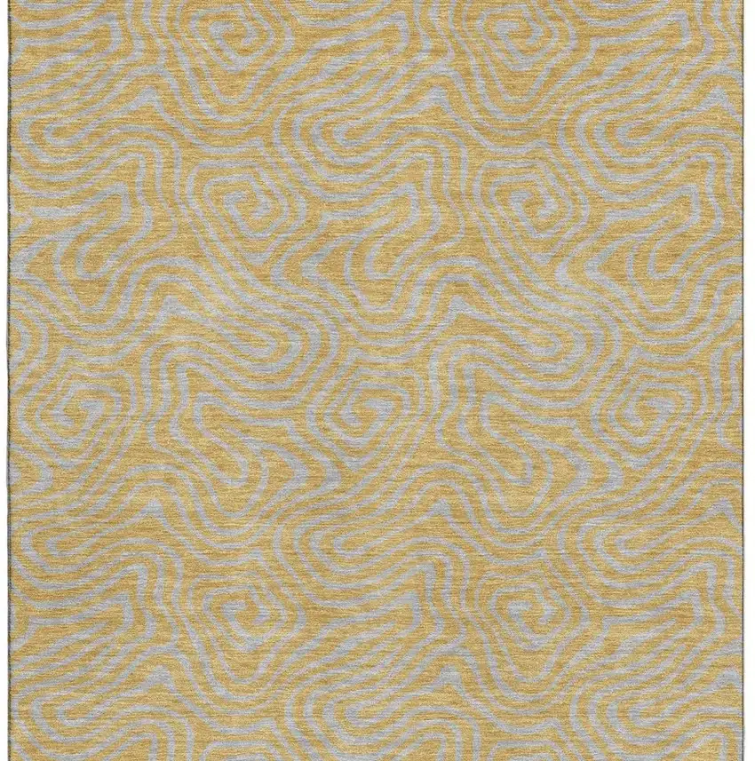 Gold And Ivory Abstract Washable Area Rug With UV Protection Photo 4