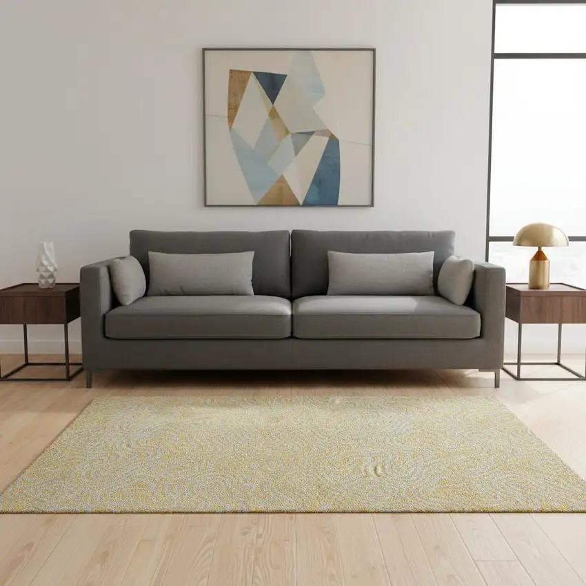 Gold And Ivory Abstract Washable Area Rug With UV Protection Photo 2