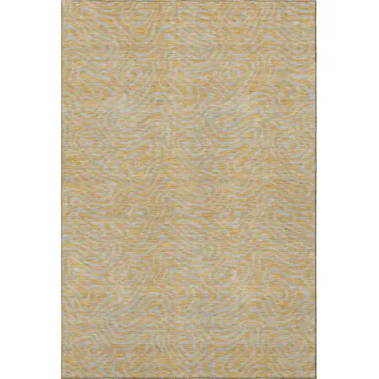 Gold And Ivory Abstract Washable Area Rug With UV Protection Photo 2
