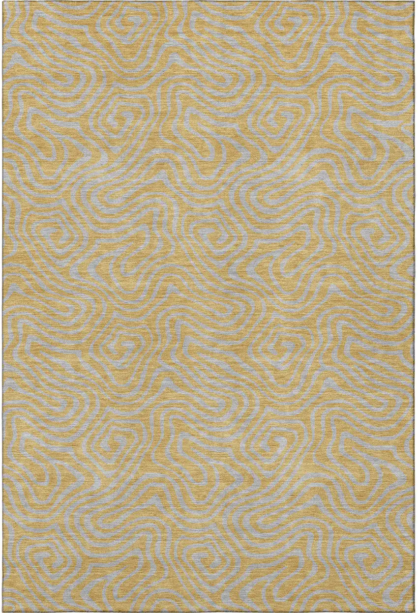 Gold And Ivory Abstract Washable Area Rug With UV Protection Photo 2