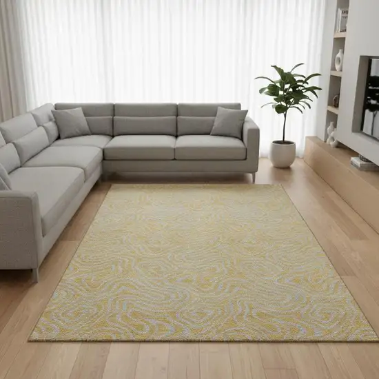 Gold And Ivory Abstract Washable Area Rug With UV Protection Photo 2