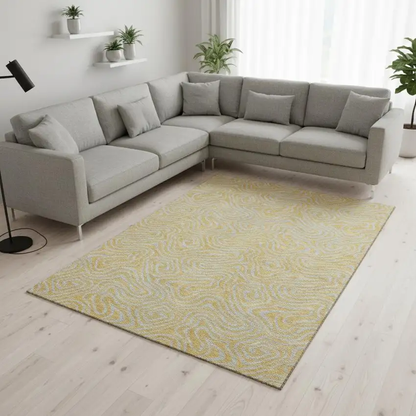 Gold And Ivory Abstract Washable Area Rug With UV Protection Photo 2