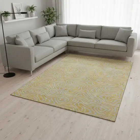 Gold And Ivory Abstract Washable Area Rug With UV Protection Photo 2