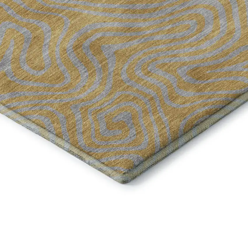 Gold And Ivory Abstract Washable Area Rug With UV Protection Photo 8