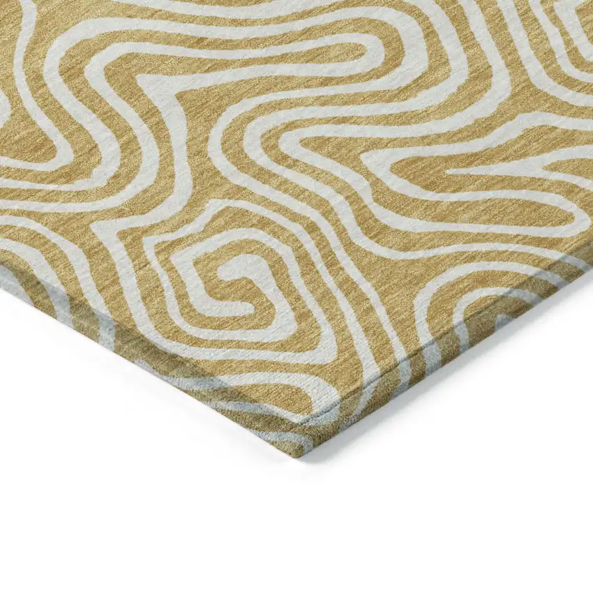 Gold And Ivory Abstract Washable Indoor Outdoor Area Rug Photo 5