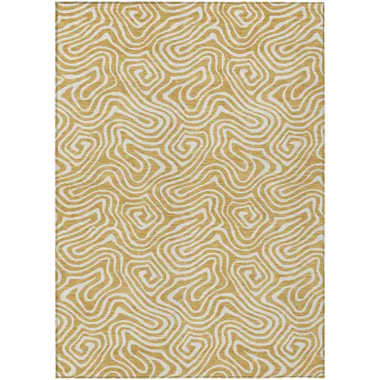 Gold And Ivory Abstract Washable Indoor Outdoor Area Rug Photo 2