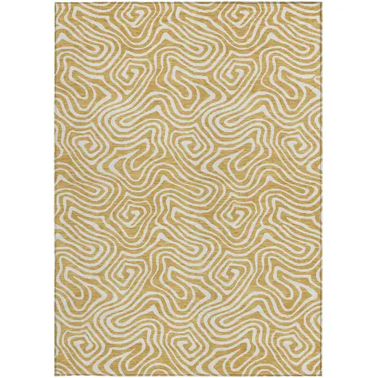 Gold And Ivory Abstract Washable Indoor Outdoor Area Rug Photo 7