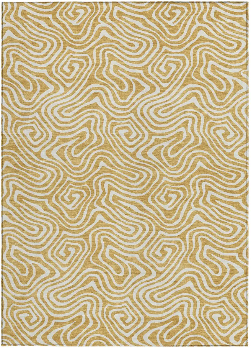 Gold And Ivory Abstract Washable Indoor Outdoor Area Rug Photo 7