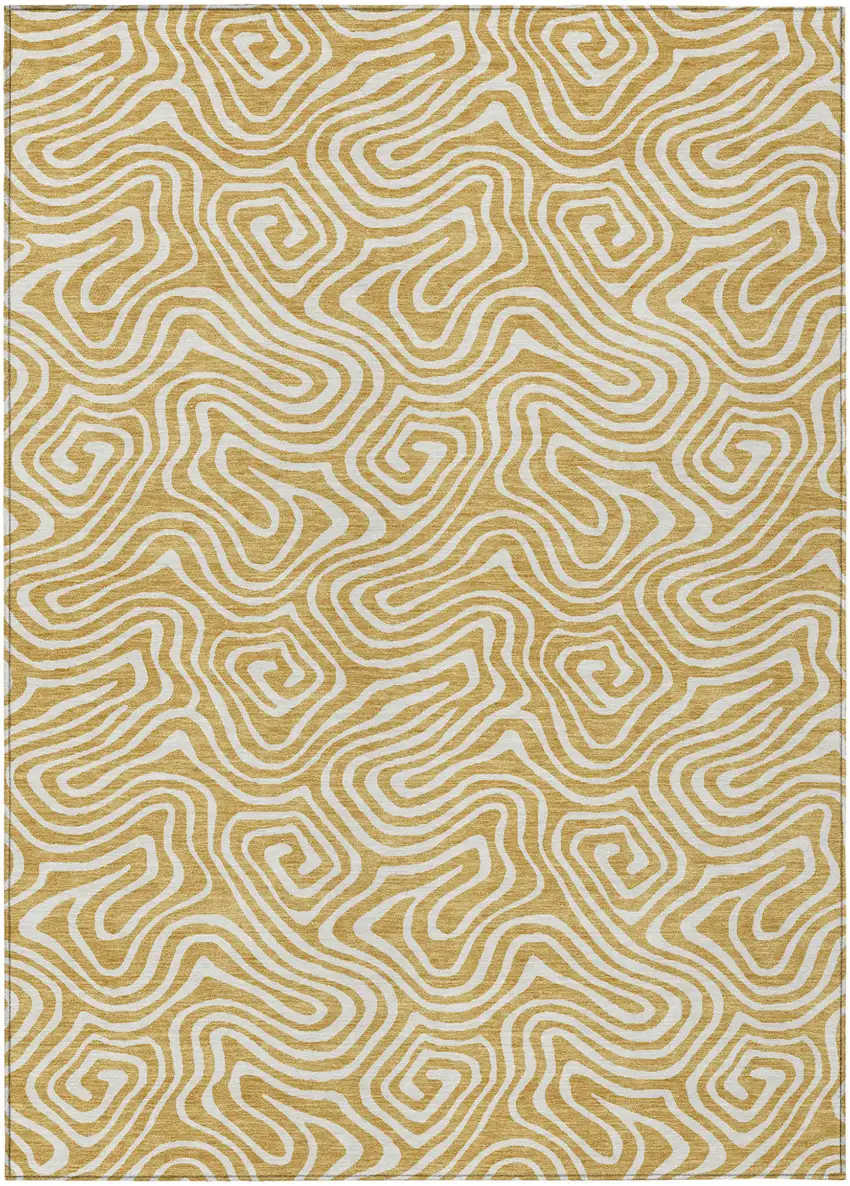 Gold And Ivory Abstract Washable Indoor Outdoor Area Rug Photo 2
