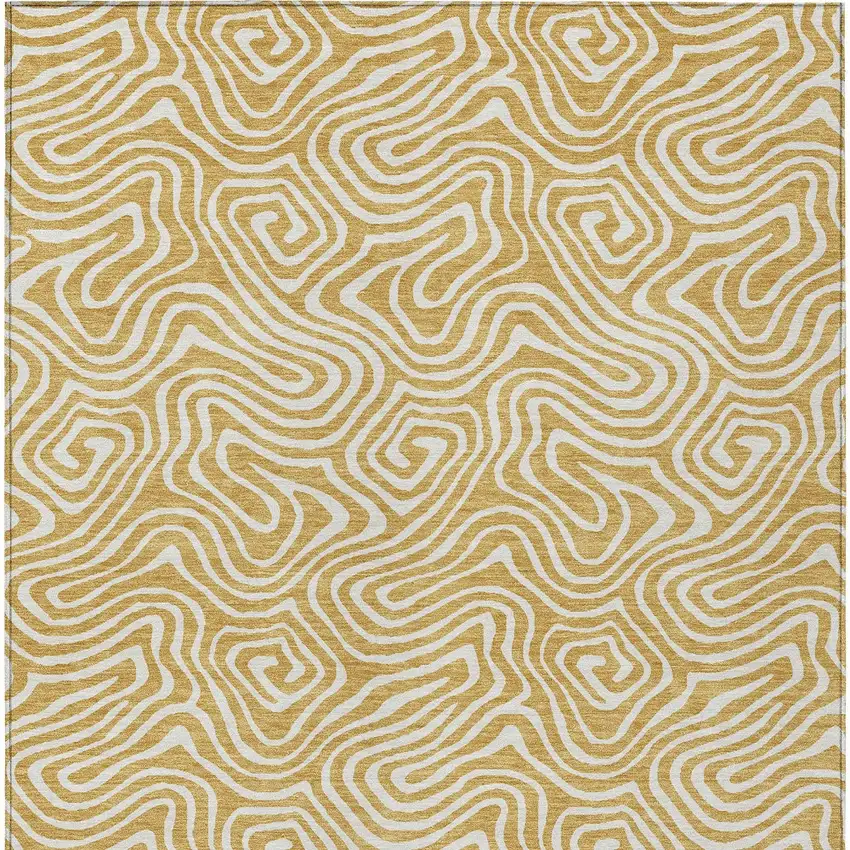 Gold And Ivory Abstract Washable Indoor Outdoor Area Rug Photo 8