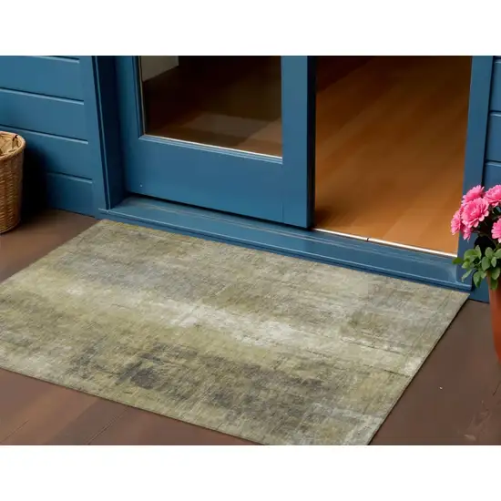 Gold And Ivory Abstract Washable Indoor Outdoor Area Rug Photo 2