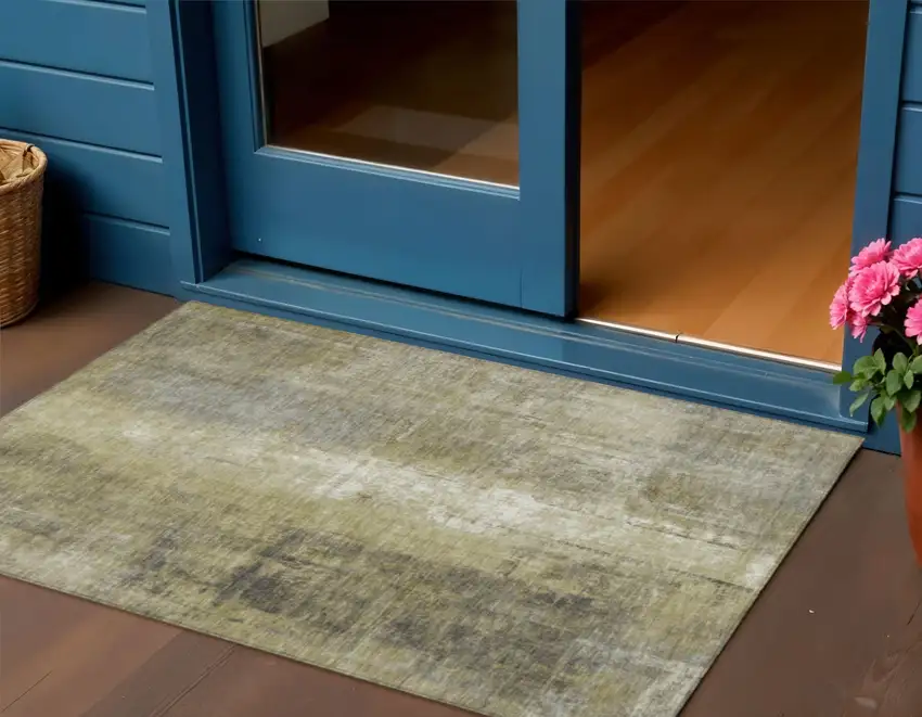 Gold And Ivory Abstract Washable Indoor Outdoor Area Rug Photo 2