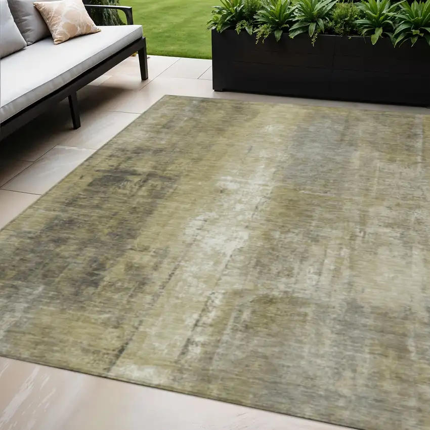 Gold And Ivory Abstract Washable Indoor Outdoor Area Rug Photo 2