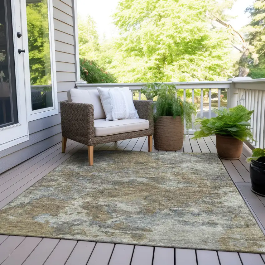 Gold And Ivory Abstract Washable Indoor Outdoor Area Rug Photo 6