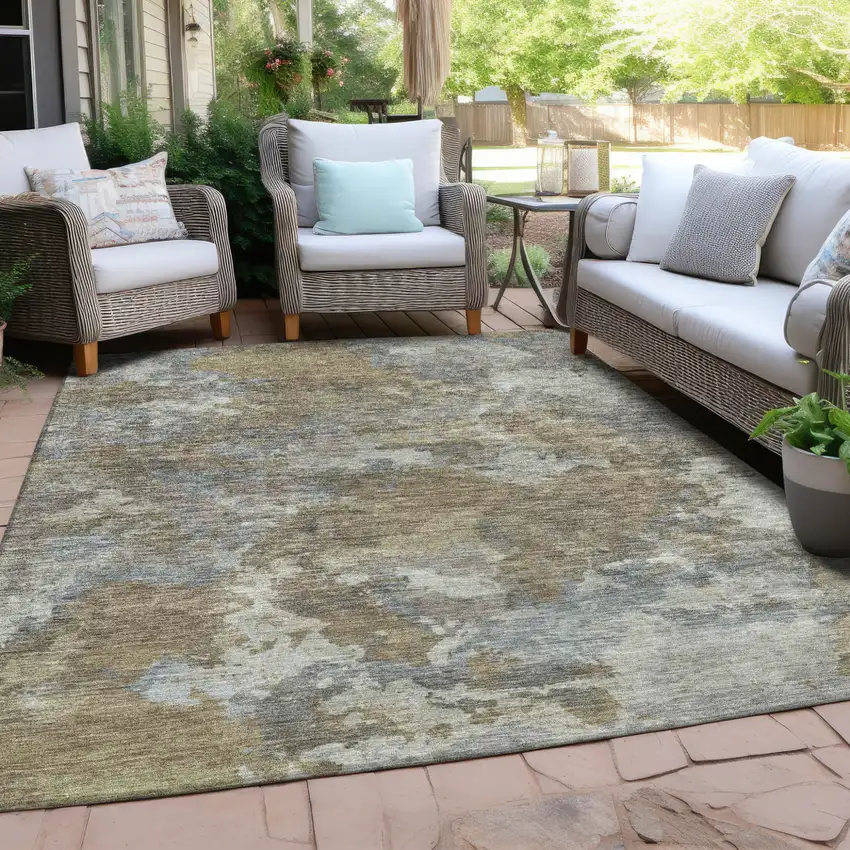 Gold And Ivory Abstract Washable Indoor Outdoor Area Rug Photo 3