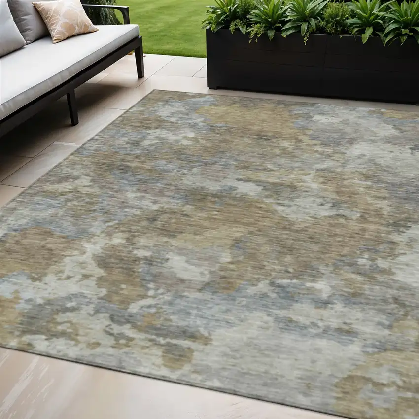 Gold And Ivory Abstract Washable Indoor Outdoor Area Rug Photo 2