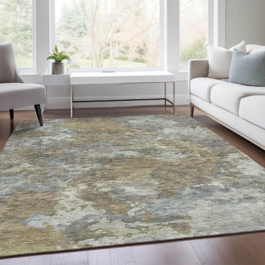 Gold And Ivory Abstract Washable Indoor Outdoor Area Rug Photo 5