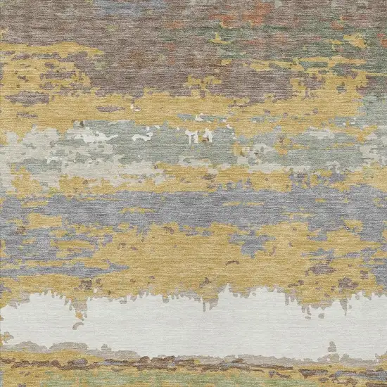 Gold And Ivory Abstract Washable Indoor Outdoor Area Rug Photo 2